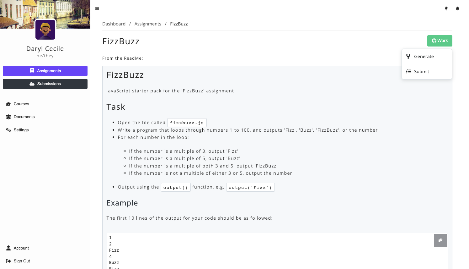 Sample assignment: Fizzbuzz